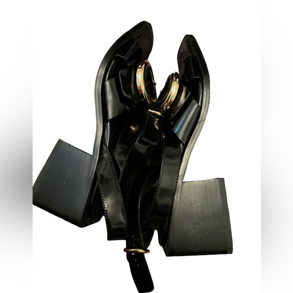 Jeffrey Campbell X Free People Black Gold square heel Sandals wrap around ankle - Picture 7 of 8